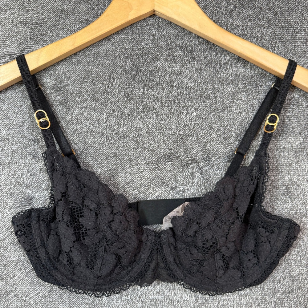 Stella McCartney Black Floral Lace Underwire Bra 34C Gold Hardware